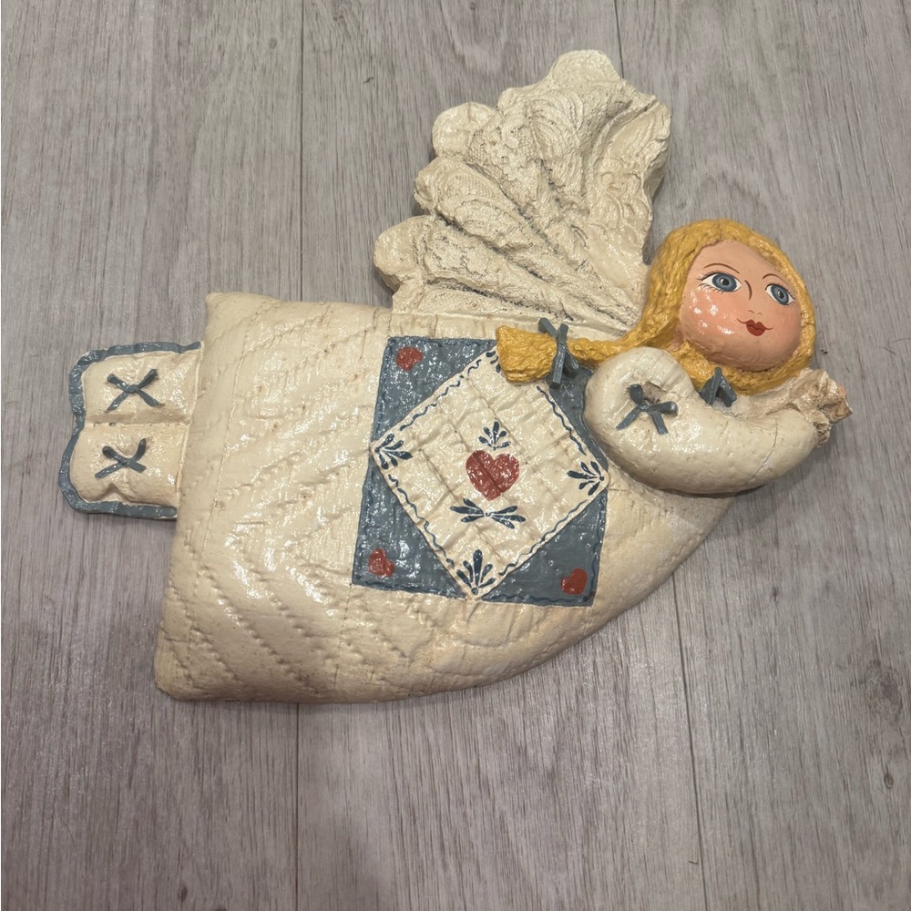 Vintage Flying Angel Folk art Plaster 1985 cottage core